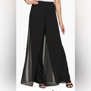 Dawn Joy Woman’s Elegant Black flowing slacks with sheer overlay.  Size: 16